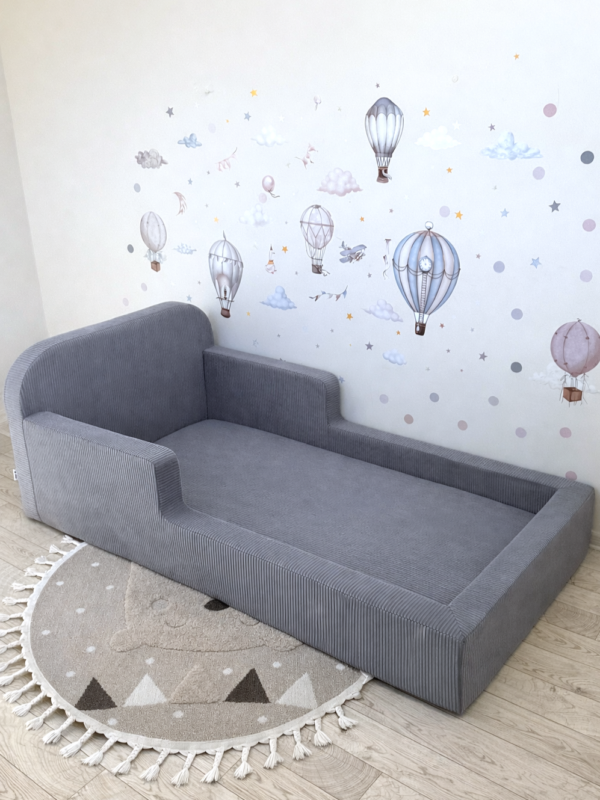 Детская бескаркасная кровать серый вельвет