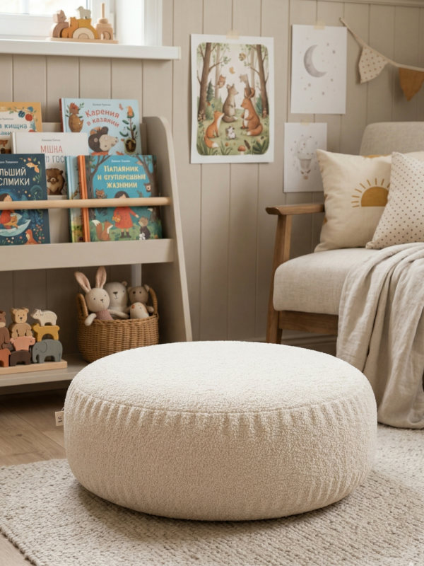 Пуф детский мягкий бескаркасный бежевый букле