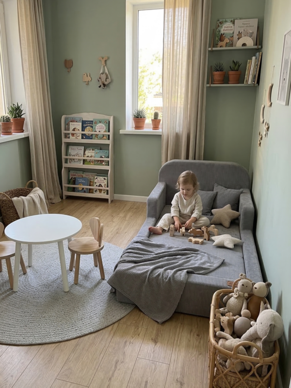 Детская бескаркасная кровать серый вельвет