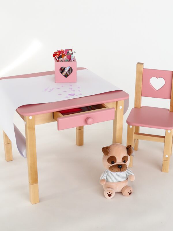 Детский стол и стул растущий FOREST Pink деревянный от года